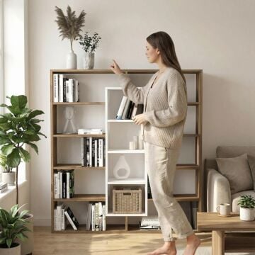 Ample Kitaplık Ceviz-Beyaz