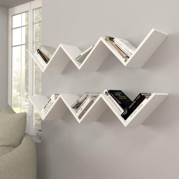 Zig Zag Kitaplık Beyaz