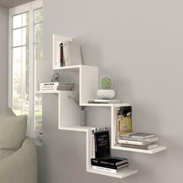 Zig Zag Kitaplık Beyaz