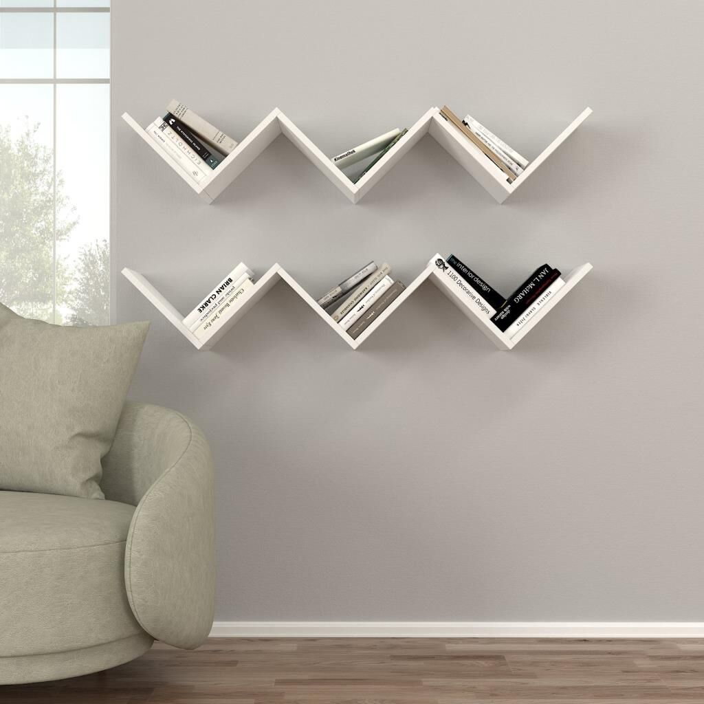 Zig Zag Kitaplık Beyaz