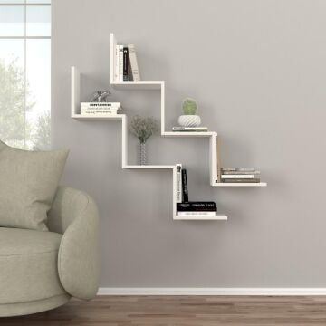 Zig Zag Kitaplık Beyaz