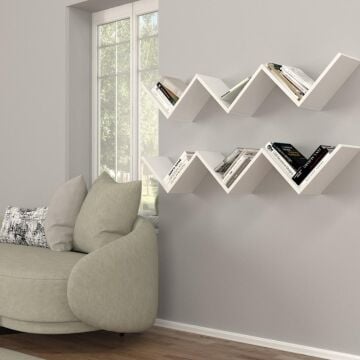 Zig Zag Kitaplık Beyaz