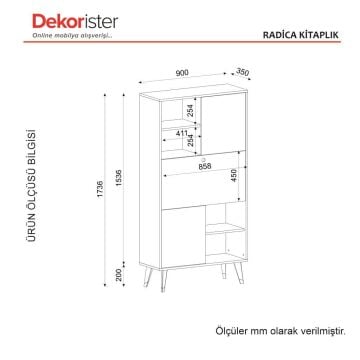 Radica Kitaplık Antrasit- Mermer