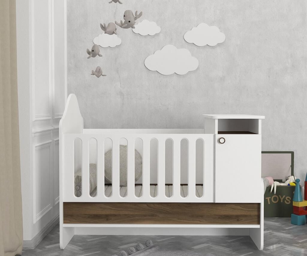 Lora Baby Büyüyen Beşik Beyaz-Ceviz