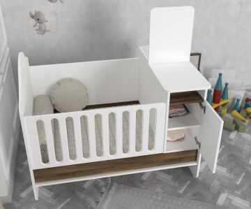 Lora Baby Büyüyen Beşik Beyaz-Ceviz