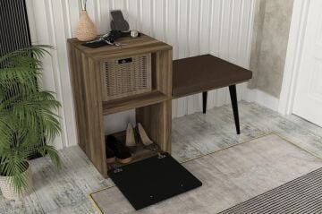 Blume Puflu Dresuar Portmanto Ayakkabılık Ceviz - Siyah