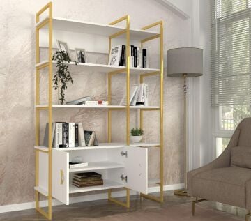 Santana Kitaplık Beyaz - Gold