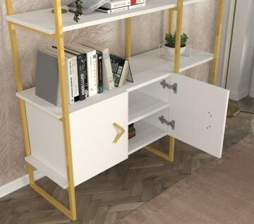 Santana Kitaplık Beyaz - Gold