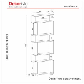 Dekorister Blok Traverten Desenli Dekoratif Kitaplık - Modüler 4 Bölmeli Salon ve Ofis Rafı