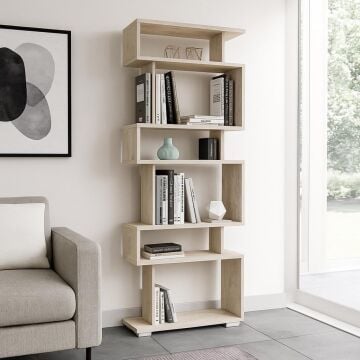 Dekorister Blok Traverten Desenli Dekoratif Kitaplık - Modüler 4 Bölmeli Salon ve Ofis Rafı