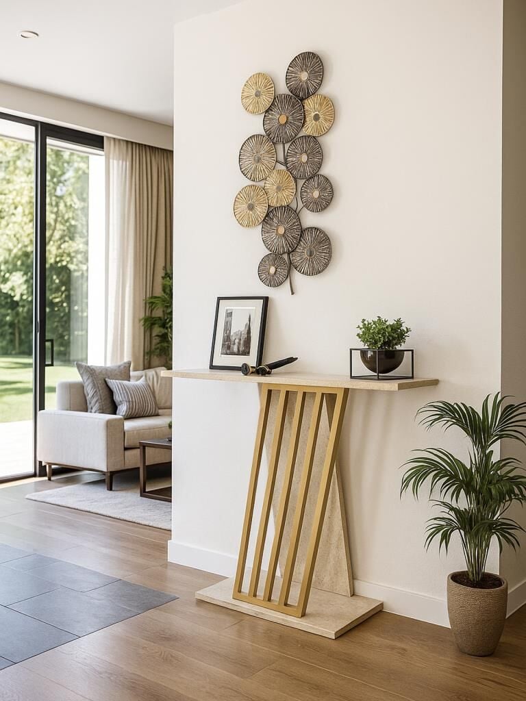 Dekorister Gravity Traverten Desenli Gold Metal Dresuar - Modern Antre/Hol Konsolu