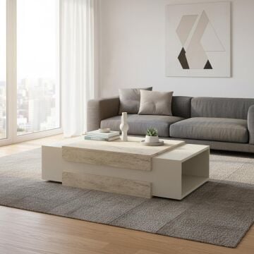 Dekorister Nora Kumtaşı Traverten Desenli Orta Sehpa - Modern Salon ve Oturma Odası Sehpası