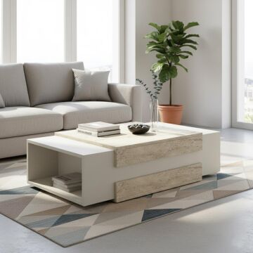 Dekorister Nora Kumtaşı Traverten Desenli Orta Sehpa - Modern Salon ve Oturma Odası Sehpası