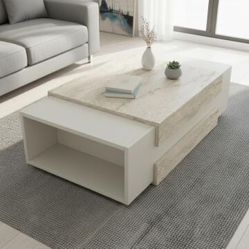 Dekorister Nora Kumtaşı Traverten Desenli Orta Sehpa - Modern Salon ve Oturma Odası Sehpası