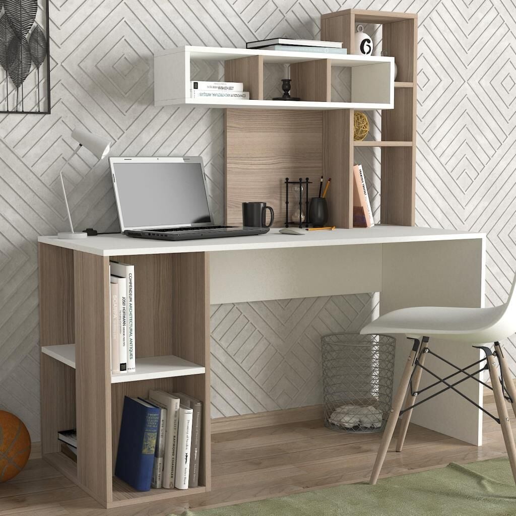 Coral Kitaplıklı Çalışma Masası Beyaz-Cordoba
