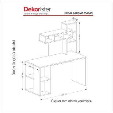 Coral Kitaplıklı Çalışma Masası Beyaz-Cordoba