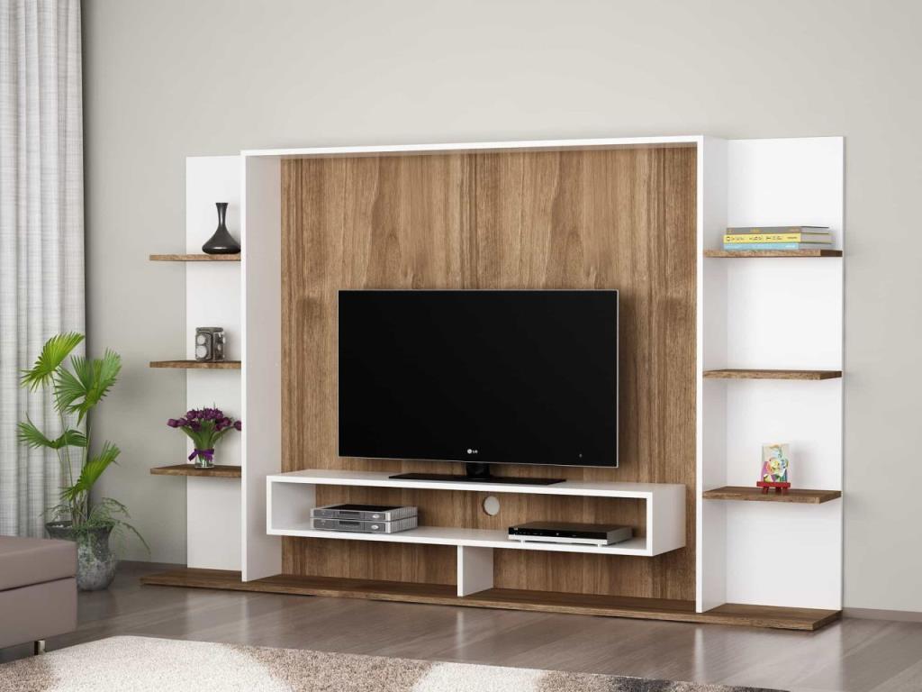 Dekorister Grace Kitaplıklı Tv ünitesi Beyaz-Ceviz