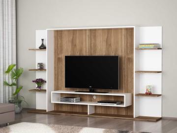 Dekorister Grace Kitaplıklı Tv ünitesi Beyaz-Ceviz