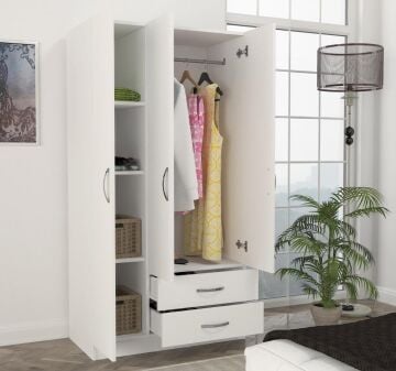 Dekorister Diva 3 Kapaklı 2 Çekmeceli Gardrop BEYAZ