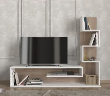 Metehan Kitaplıklı Tv Ünitesi Beyaz-Cordoba