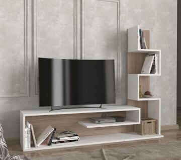 Metehan Kitaplıklı Tv Ünitesi Beyaz-Cordoba