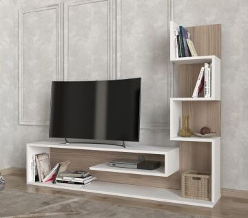 Dekorister Metehan Kitaplıklı Tv Ünitesi Beyaz-Cordoba