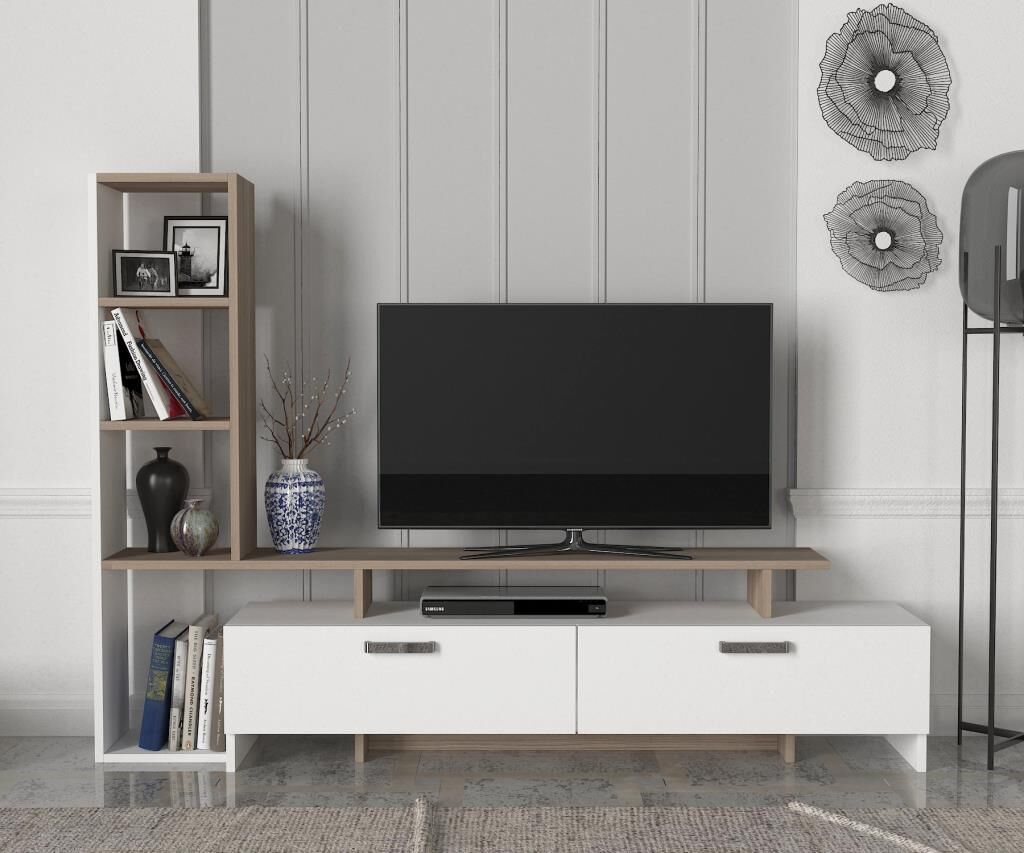 Şimal Kitaplıklı Tv Ünitesi Beyaz-Cordoba