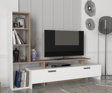 Dekorister Şimal Kitaplıklı Tv Ünitesi Beyaz-Cordoba