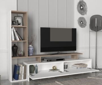 Dekorister Şimal Kitaplıklı Tv Ünitesi Beyaz-Cordoba