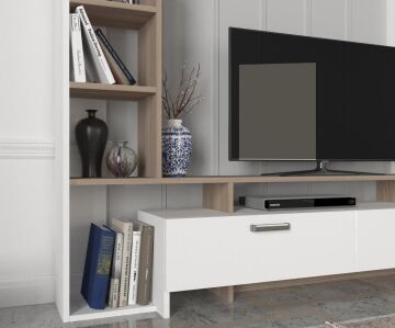 Şimal Kitaplıklı Tv Ünitesi Beyaz-Cordoba