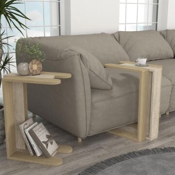 Maysa İkili Yan Sehpa Rota - Traverten