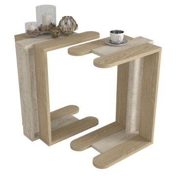 Maysa İkili Yan Sehpa Rota - Traverten