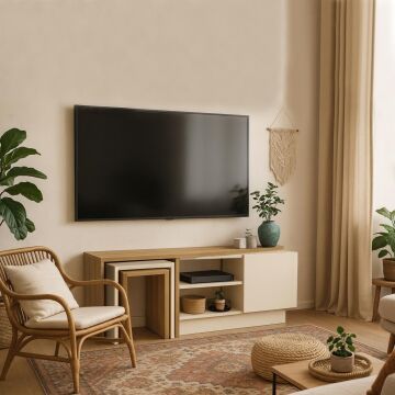 Dekorister Rodega Tv Sehpası Sepet - Kumtaşı 120 cm