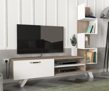 Ceren Kitaplıklı Tv Ünitesi Beyaz-Cordoba