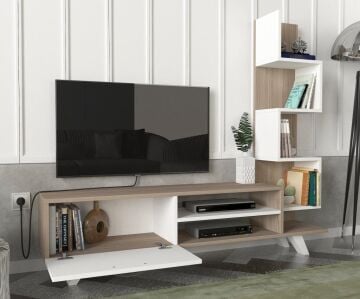 Ceren Kitaplıklı Tv Ünitesi Beyaz-Cordoba