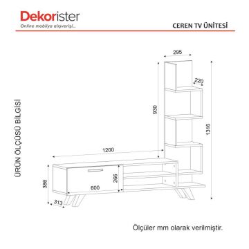 Ceren Kitaplıklı Tv Ünitesi Beyaz-Cordoba