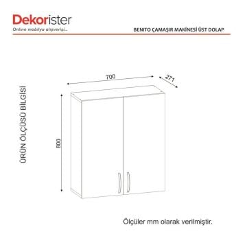 Dekorister Benito Beyaz Çamaşır Makinesi Üstü Dolap / Çok Amaçlı Beyaz Kiler ve Banyo Dolabı