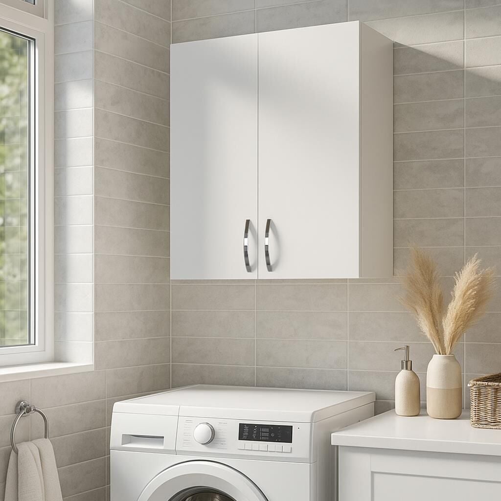 Dekorister Benito Beyaz Çamaşır Makinesi Üstü Dolap / Çok Amaçlı Beyaz Kiler ve Banyo Dolabı