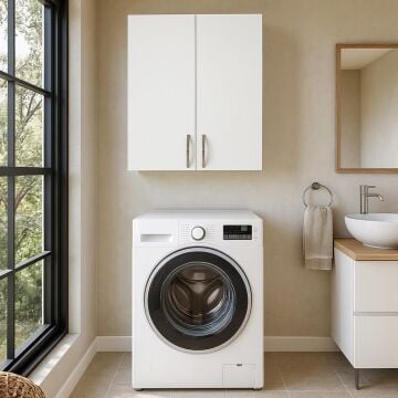 Dekorister Benito Beyaz Çamaşır Makinesi Üstü Dolap / Çok Amaçlı Beyaz Kiler ve Banyo Dolabı