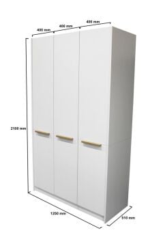 Cosmos 6 Raflı 3 Kapaklı Gardırop - 210 cm Y, 125 cm G - Genç Odası ve Yatak Odası Gardırop