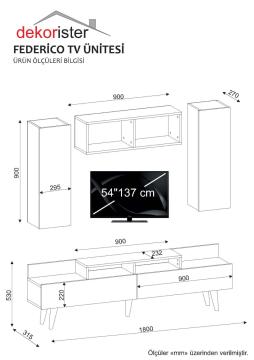 Dekorister Federico Kitaplıklı Tv Ünitesi Beyaz-Ceviz