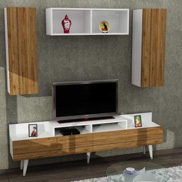 Dekorister Federico Kitaplıklı Tv Ünitesi Beyaz-Ceviz