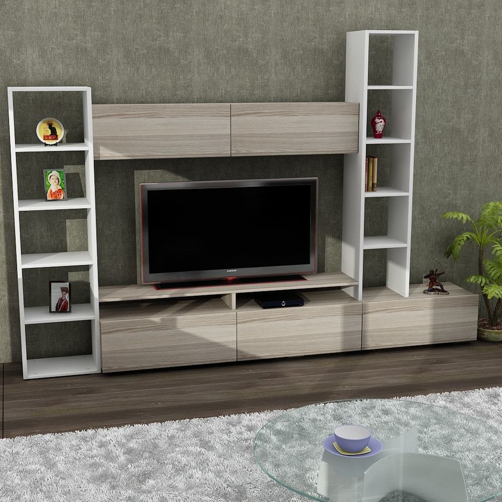 Dekorister Janset Kitaplıklı Tv Ünitesi Beyaz-Cordoba
