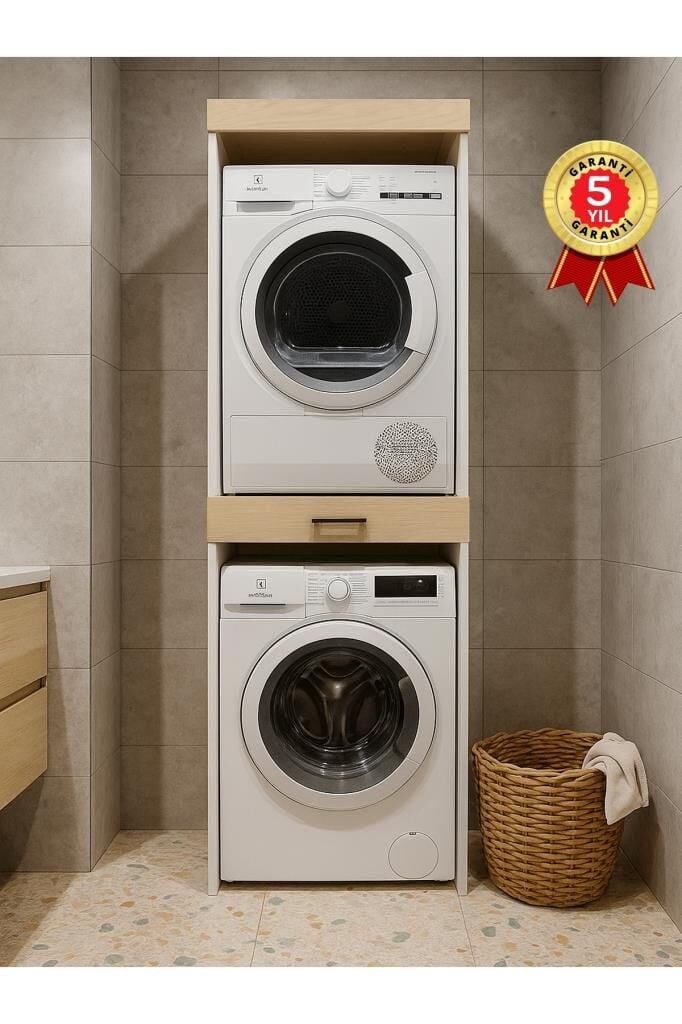 Dorpek Fika Çamaşır ve Kurutma Makinesi Dolabı Çok Amaçlı Dolap Banyo Dolabı Beyaz-Rota