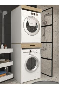 Dorpek Fika Çamaşır ve Kurutma Makinesi Dolabı Çok Amaçlı Dolap Banyo Dolabı Beyaz-Rota