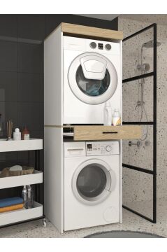 Dorpek Fika Çamaşır ve Kurutma Makinesi Dolabı Çok Amaçlı Dolap Banyo Dolabı Beyaz-Rota