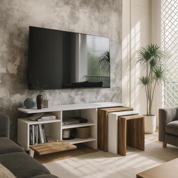 Nature Tv Ünitesi Beyaz-Ceviz