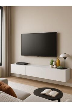 Dorpek Cercei Tv Ünitesi 180 Cm Beyaz - Duvara Monte, Modern Tasarım, Şık Dayanıklı, Kolay Montaj Kurulum