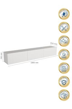 Dorpek Cercei Tv Ünitesi 180 Cm Beyaz - Duvara Monte, Modern Tasarım, Şık Dayanıklı, Kolay Montaj Kurulum