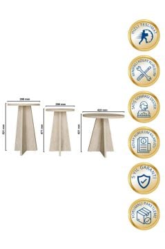 Dorpek Podel Yuvarlak Iskandinav Mantar Sehpa 3'lü Zigon Sehpa Traverten